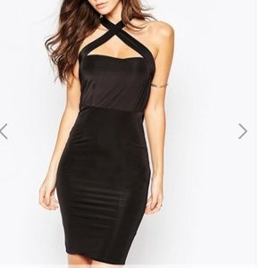 Naanaa Cross Front Midi Bodycon Dress Black Medium